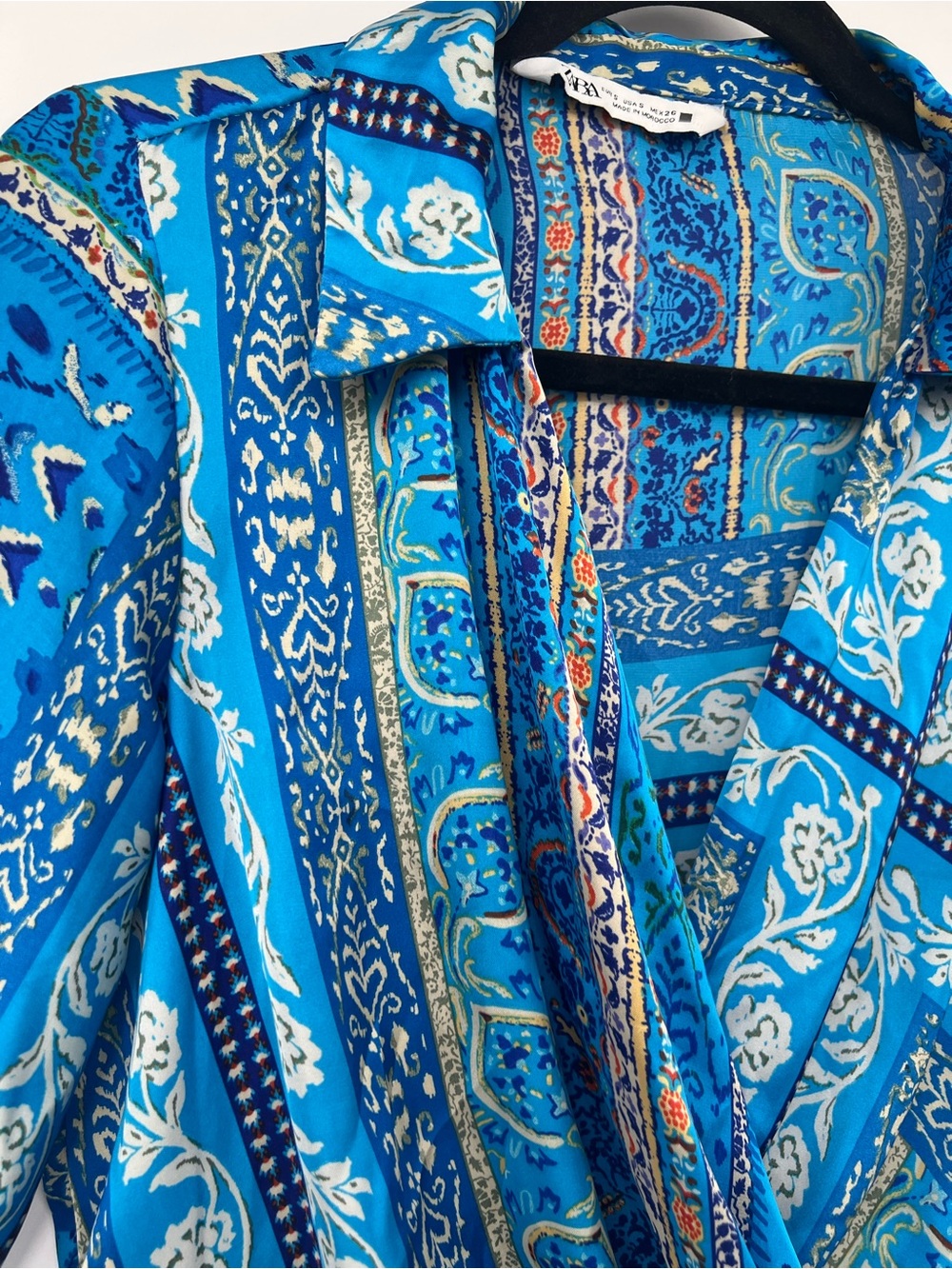 Zara Blue Turquoise Paisley Stripe Wrap Blouse